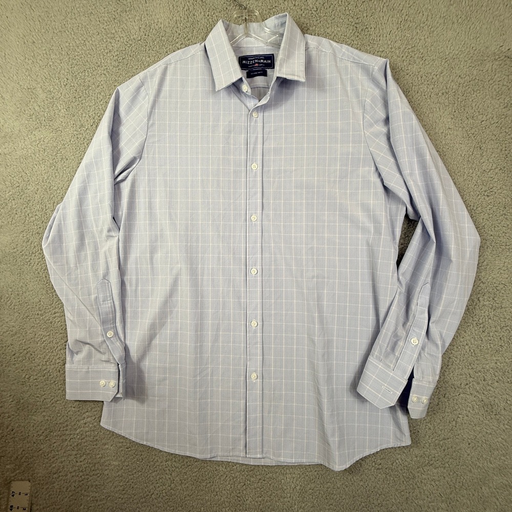 Mizzen+Main Leeward Blue Label XX-Large Trim‎ Fit Plaid Dress Shirt